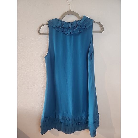Ted Baker London Mini Poly Sheath Formal Cocktail Dress Blue Teal Ruffle Size 4 - Picture 6 of 6